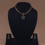 Handmade Brass Choker Green CZ Motif Necklace Set - Anti-Tarnish