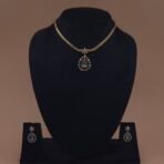 Handmade Brass Choker Green CZ Motif Necklace Set - Anti-Tarnish