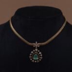 Handmade Brass Choker Green CZ Motif Necklace Set - Anti-Tarnish