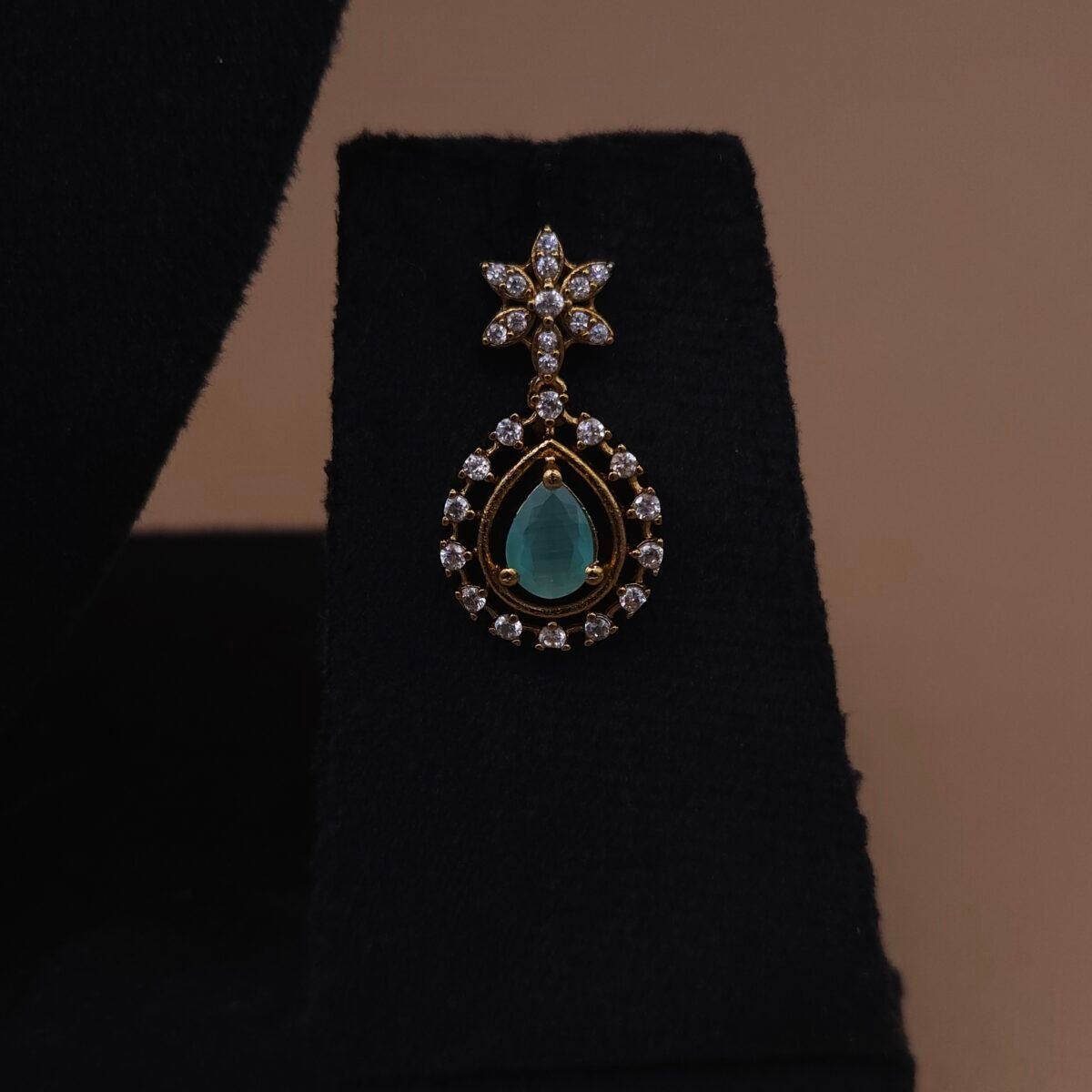 Handmade Brass Choker Green CZ Motif Necklace Set - Anti-Tarnish