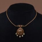 Handmade Brass Antique Pearled Motif Necklace Set - Anti-Tarnish