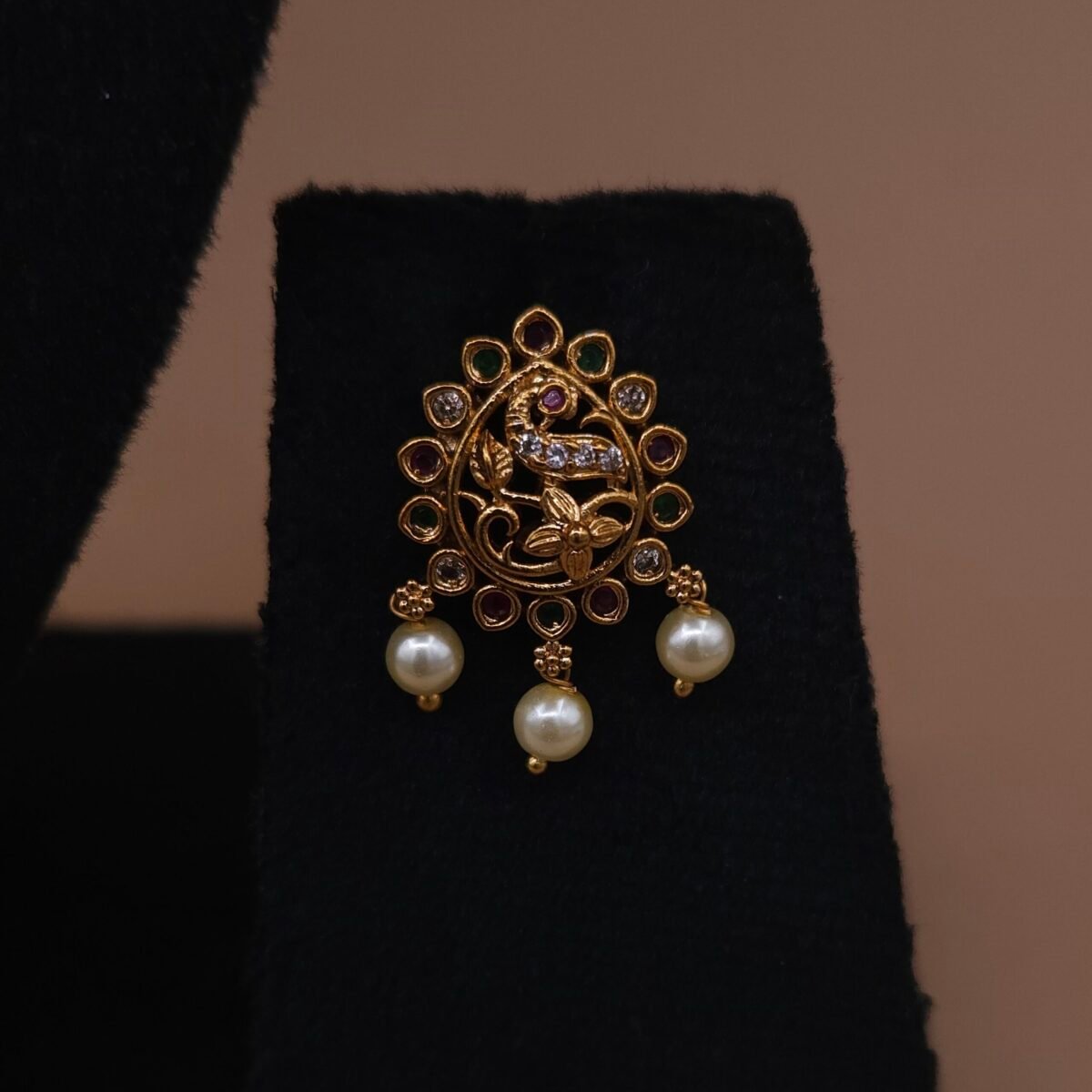 Handmade Brass Antique Pearled Motif Necklace Set - Anti-Tarnish