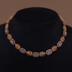 Handmade Brass Antique Rectangular Stone Necklace Set - Anti-Tarnish