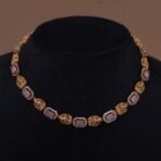 Handmade Brass Antique Rectangular Stone Necklace Set - Anti-Tarnish