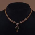 Handmade Brass Green Stone CZ Necklace Set - Anti-Tarnish