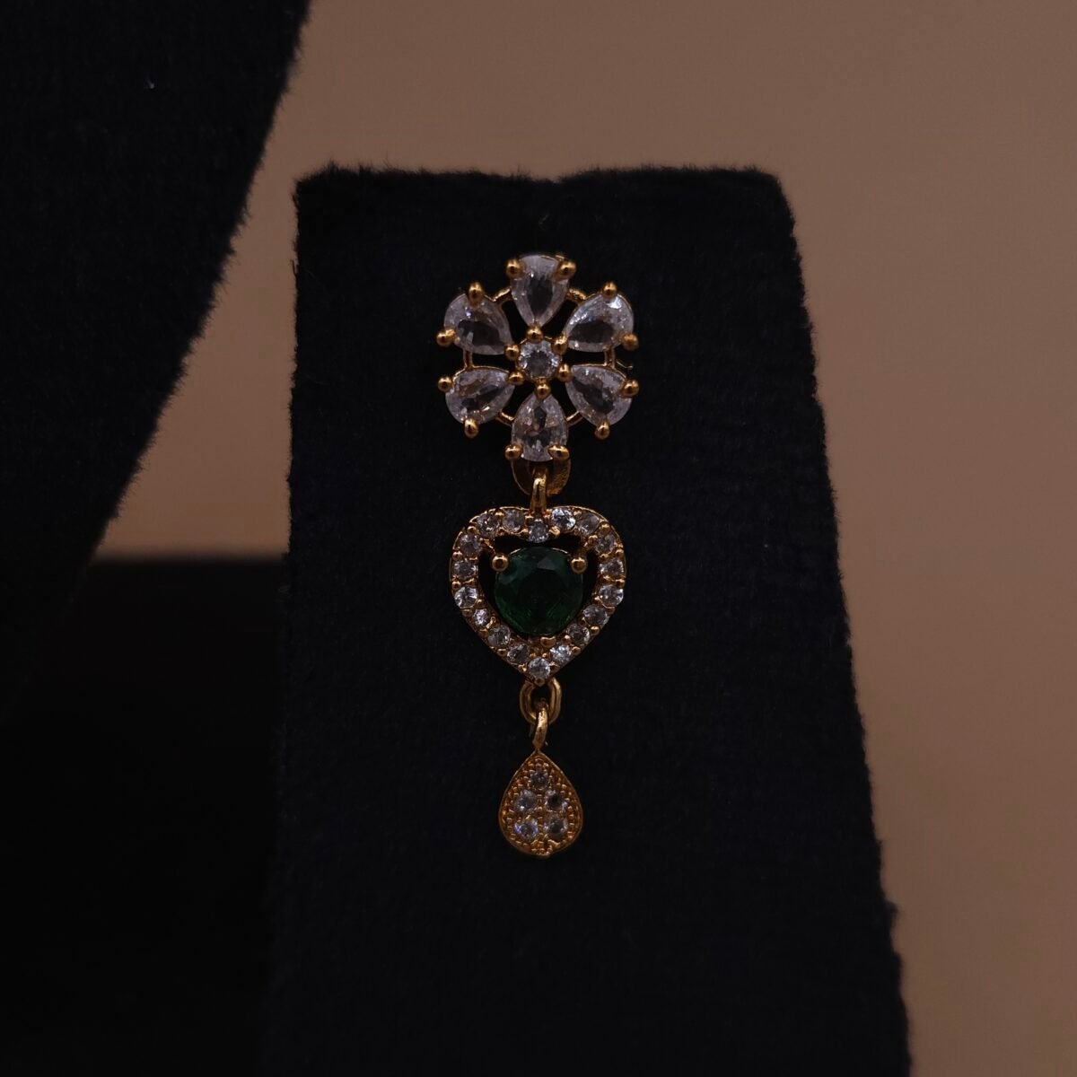 Handmade Brass Green Stone CZ Necklace Set - Anti-Tarnish