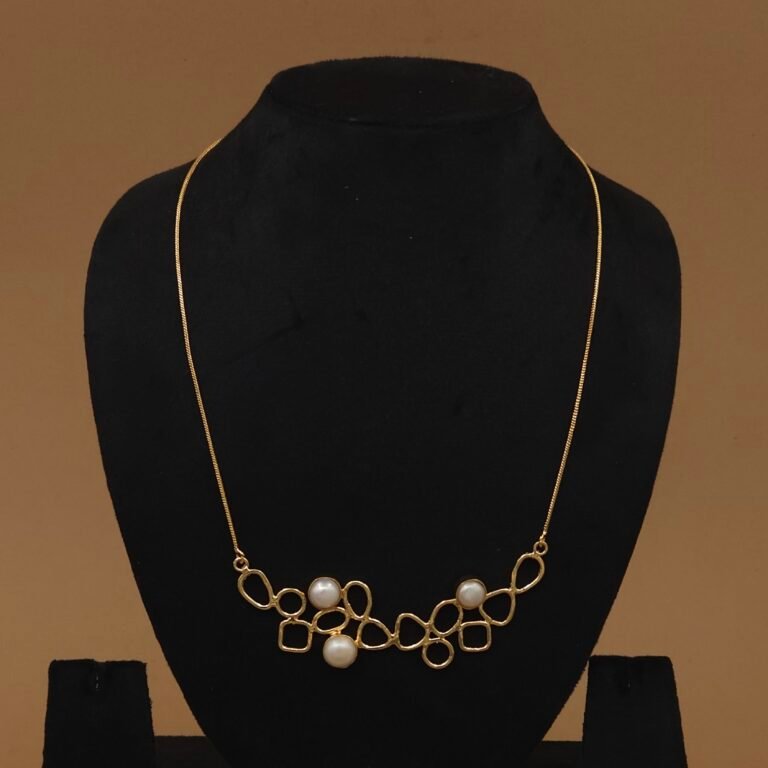 Handmade Brass Pearl Abstract Necklace Set - Anti-Tarnish