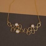 Handmade Brass Pearl Abstract Necklace Set - Anti-Tarnish
