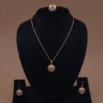 Handmade Brass Pink Stone Round Set - Anti-Tarnish