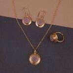 Handmade Brass Pink Stone Round Set - Anti-Tarnish