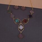 Handmade Brass Geometric Multicolor Stone Necklace Set - Anti-Tarnish