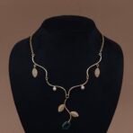 Handmade Brass Leaf Pearl Green Stone Necklace - Anti-Tarnish