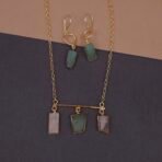 Handmade Brass Bar Natural Stone Trio Necklace Set - Anti-Tarnish