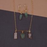Handmade Brass Bar Natural Stone Trio Necklace Set - Anti-Tarnish