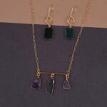 Handmade Brass Geometric Natural Stone Necklace Set - Anti-Tarnish