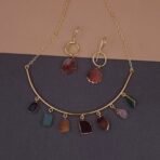 Handmade Brass Multicolor Natural Stone Charm Necklace Set - Anti-Tarnish