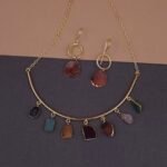 Handmade Brass Multicolor Natural Stone Charm Necklace Set - Anti-Tarnish