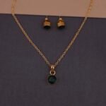Handmade Brass Minimalist Green Stone Pendant Set - Anti-Tarnish