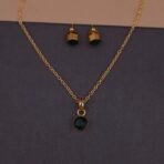 Handmade Brass Minimalist Green Stone Pendant Set - Anti-Tarnish