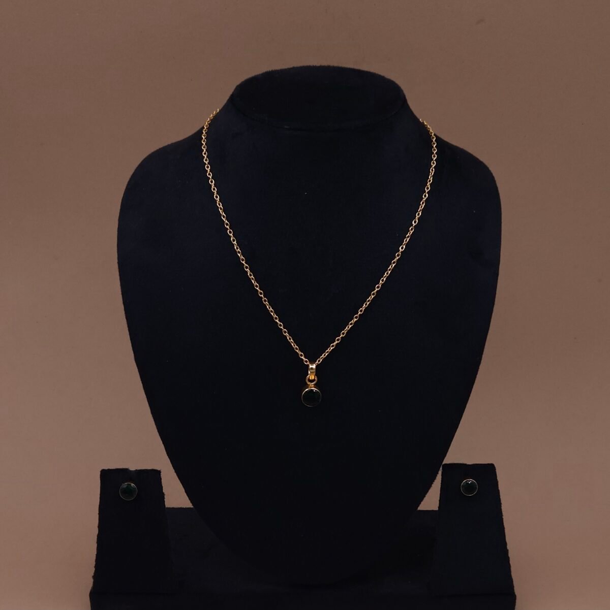 Handmade Brass Minimalist Green Stone Pendant Set - Anti-Tarnish