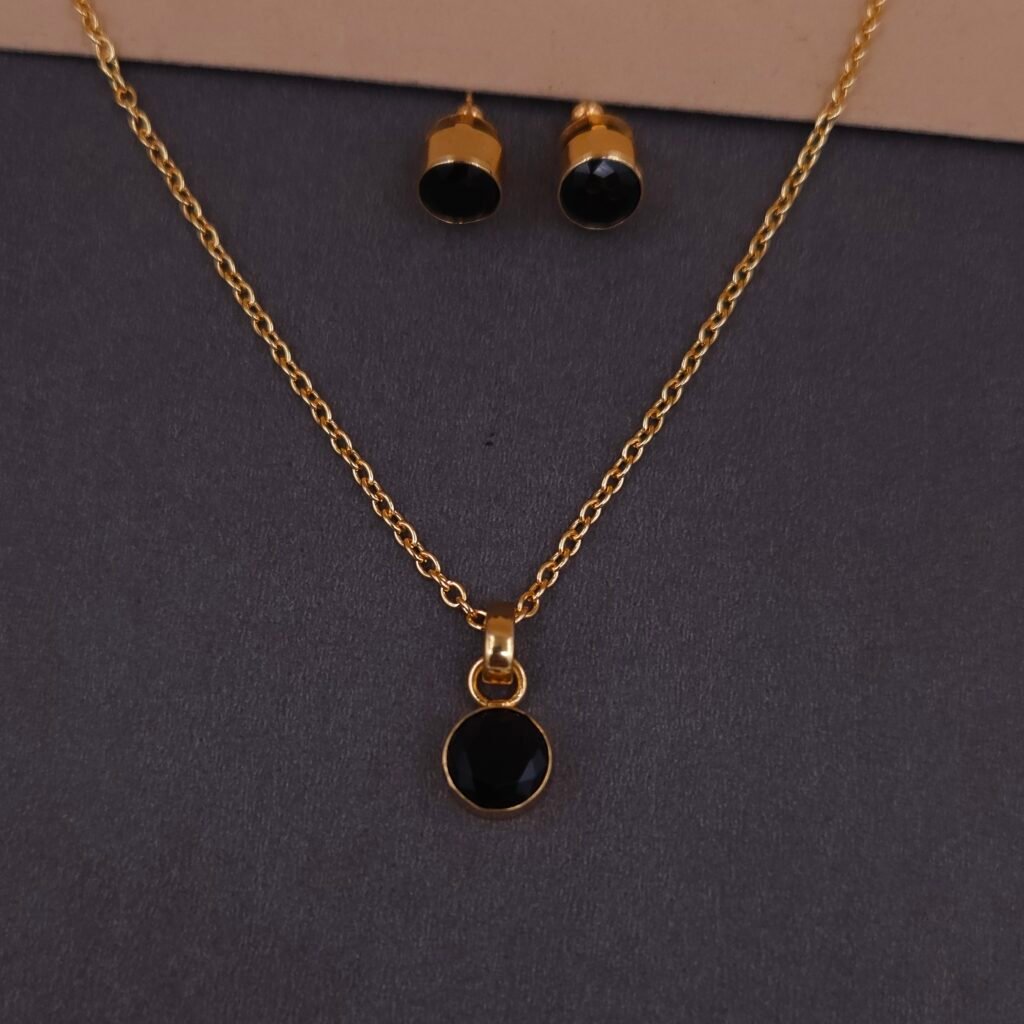Handmade Brass Minimalist Black Stone Pendant Set - Anti-Tarnish