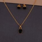 Handmade Brass Minimalist Black Stone Pendant Set - Anti-Tarnish