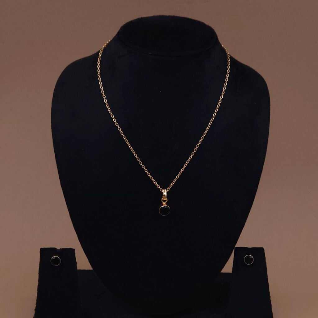 Handmade Brass Minimalist Black Stone Pendant Set - Anti-Tarnish