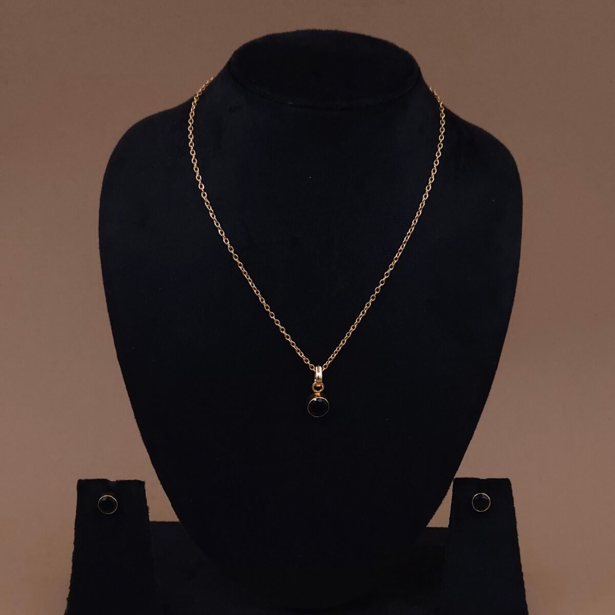 Handmade Brass Minimalist Black Stone Pendant Set - Anti-Tarnish