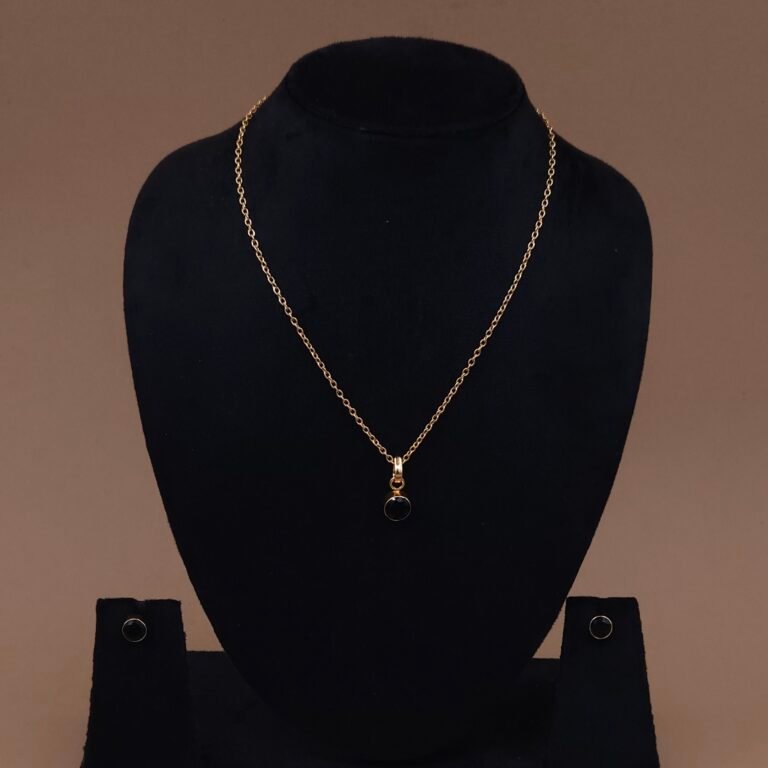 Handmade Brass Minimalist Black Stone Pendant Set - Anti-Tarnish