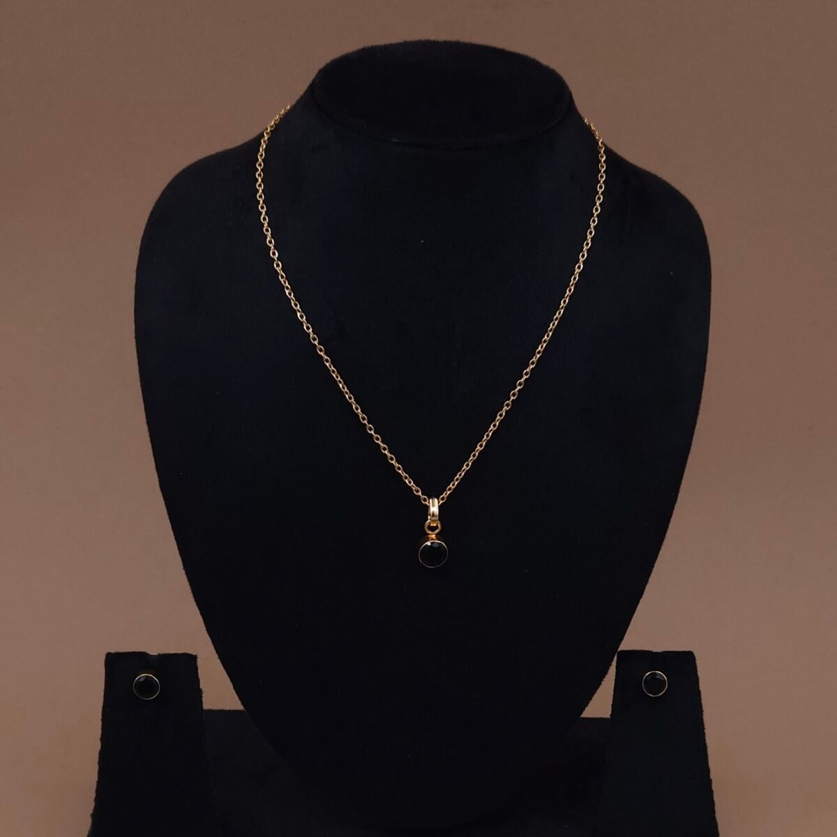 Handmade Brass Minimalist Black Stone Pendant Set - Anti-Tarnish