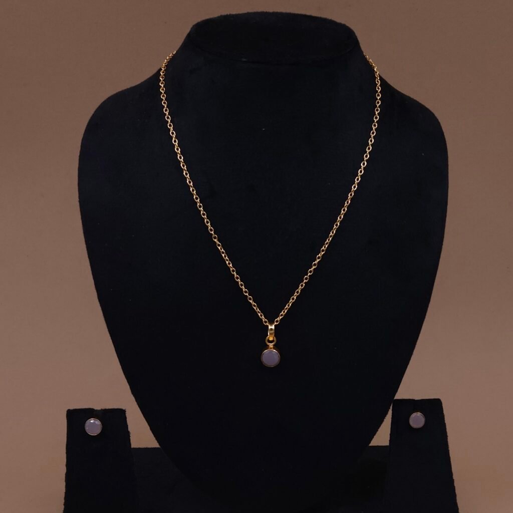 Handmade Brass Minimalist Round Stone Pendant Set - Anti-Tarnish