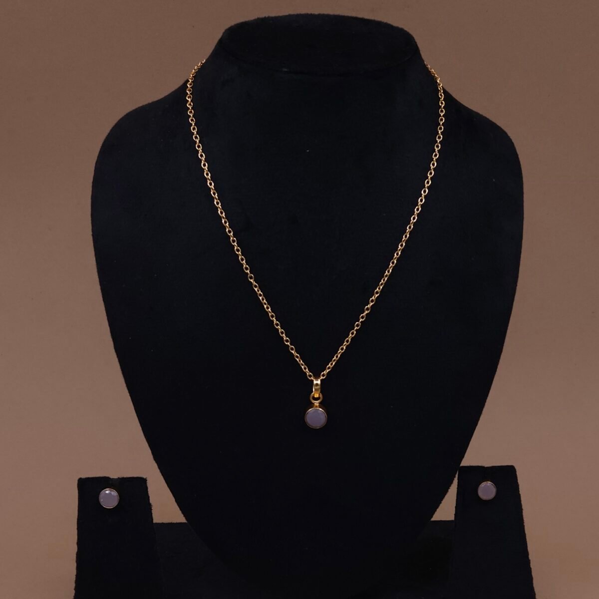 Handmade Brass Minimalist Round Stone Pendant Set - Anti-Tarnish