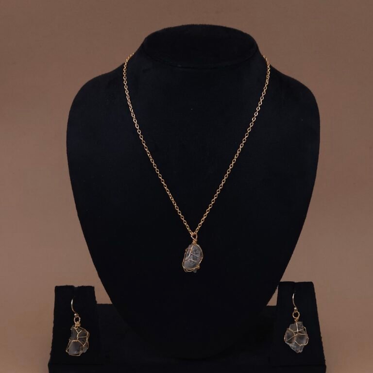 Handmade Brass Wire-Wrapped Natural Crystal Pendant Set | Anti-Tarnish