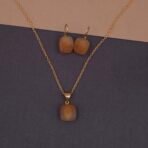 Handmade Brass Orange Natural Stone Pendant Set | Anti-Tarnish