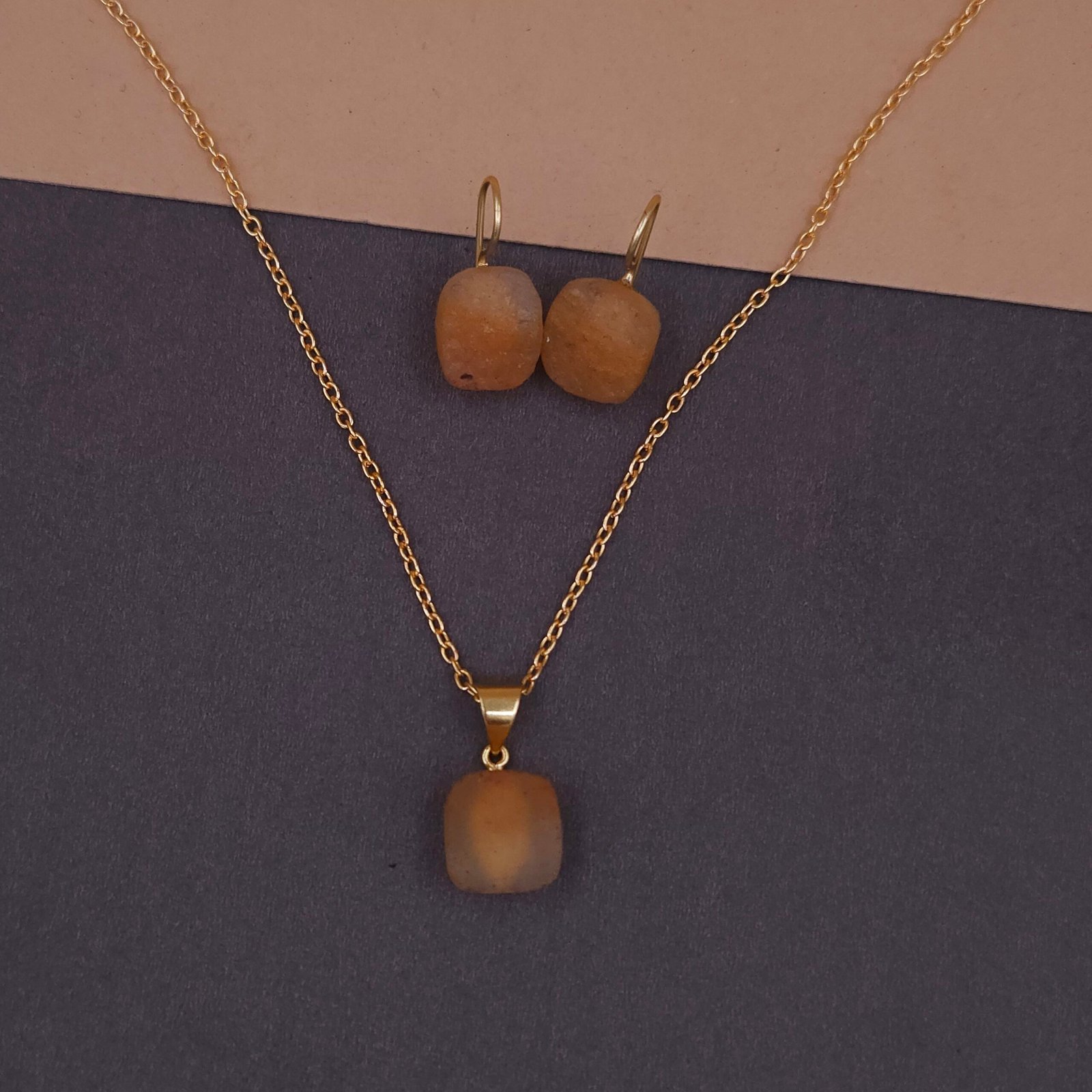 Handmade Brass Orange Natural Stone Pendant Set | Anti-Tarnish Handmade Brass Orange Natural Stone Pendant Set | Anti-Tarnish