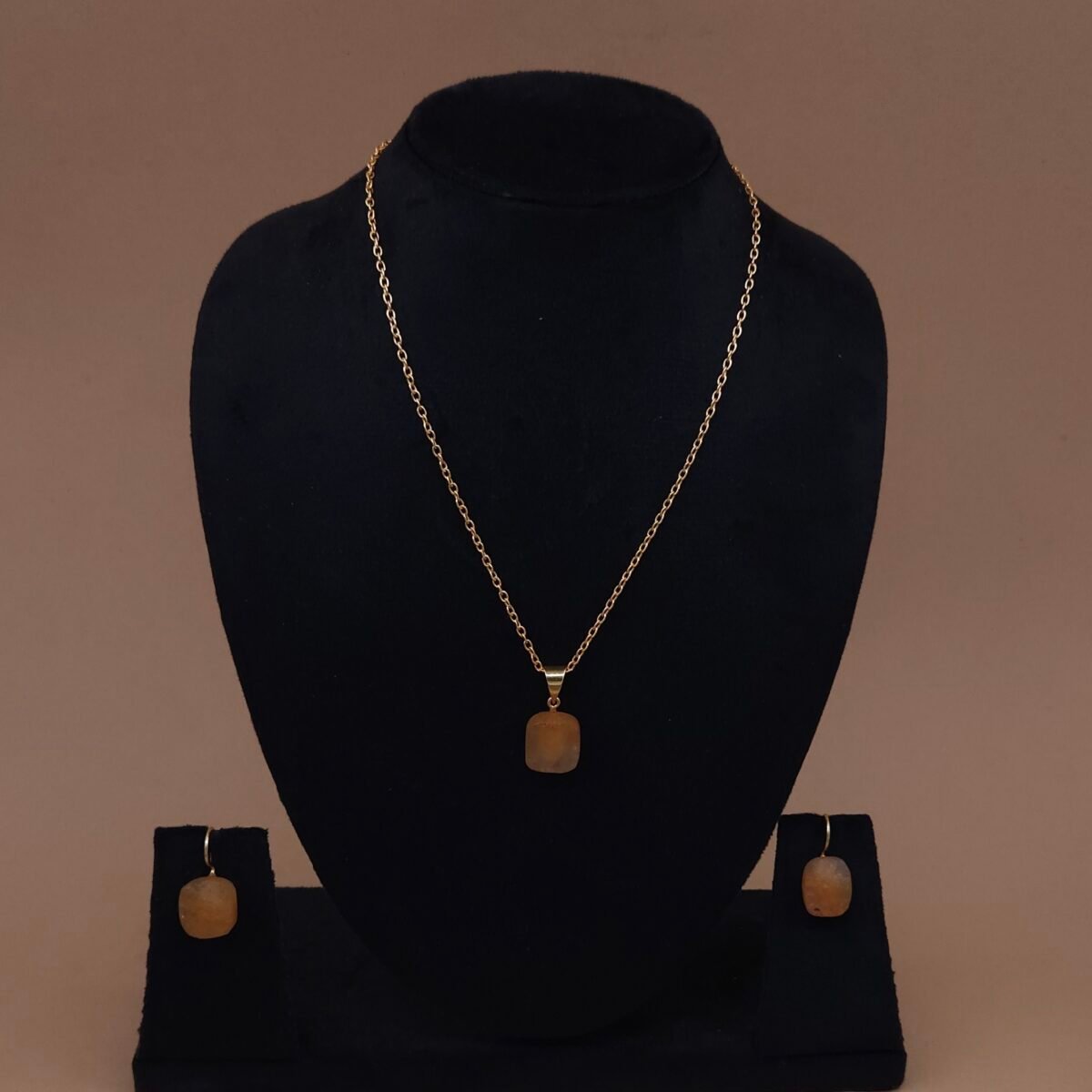 Handmade Brass Orange Natural Stone Pendant Set | Anti-Tarnish