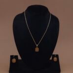 Handmade Brass Orange Natural Stone Pendant Set | Anti-Tarnish