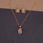 Handmade Brass Light Pink Natural Stone Pendant Set | Anti-Tarnish