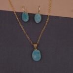 Handmade Anti-Tarnish Brass Blue Natural Stone Pendant Set