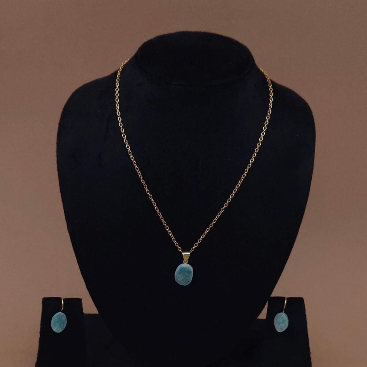 Handmade Anti-Tarnish Brass Blue Natural Stone Pendant Set