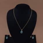 Handmade Anti-Tarnish Brass Blue Natural Stone Pendant Set