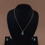 Handmade Anti-Tarnish Brass Blue Natural Stone Pendant Set