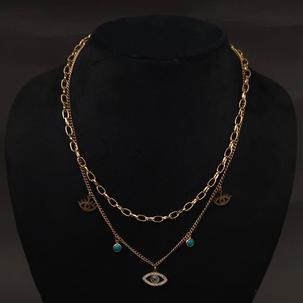 Stainless Steel Layered Evil Eye Necklace Set - Anti-Tarnish