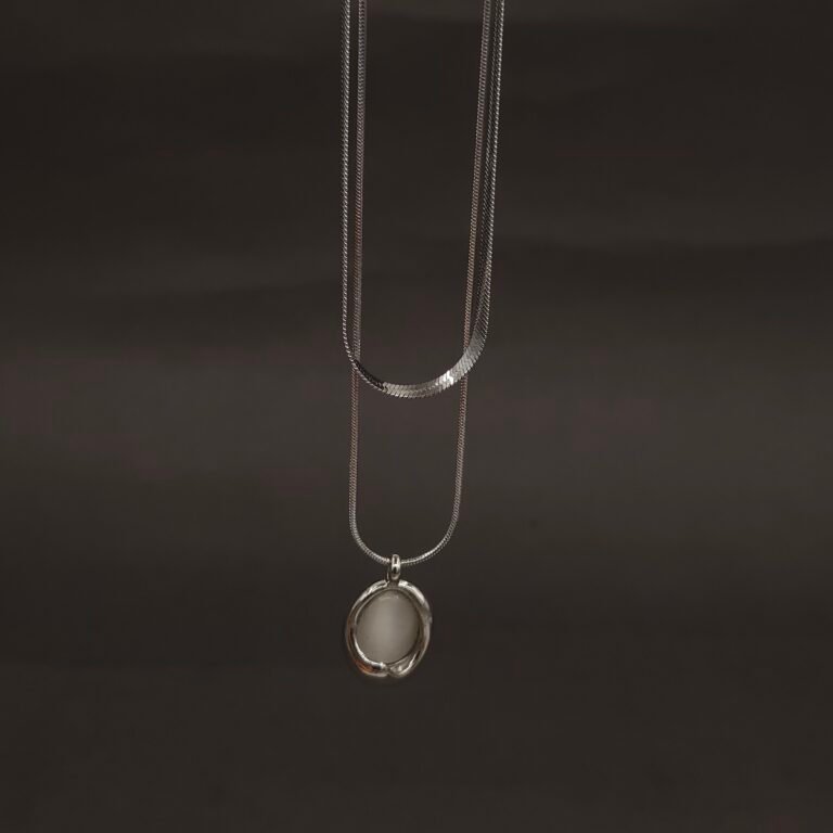 Stainless Steel Layered Snake Chain Necklace with Stone Pendant - Anti-Tarnish