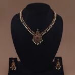 Handmade Brass Antique Ruby Pearl Motif Necklace Set - Anti-Tarnish