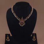 Handmade Brass Antique Ruby Pearl Motif Necklace Set - Anti-Tarnish