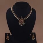Handmade Brass Antique Ruby Pearl Motif Necklace Set - Anti-Tarnish