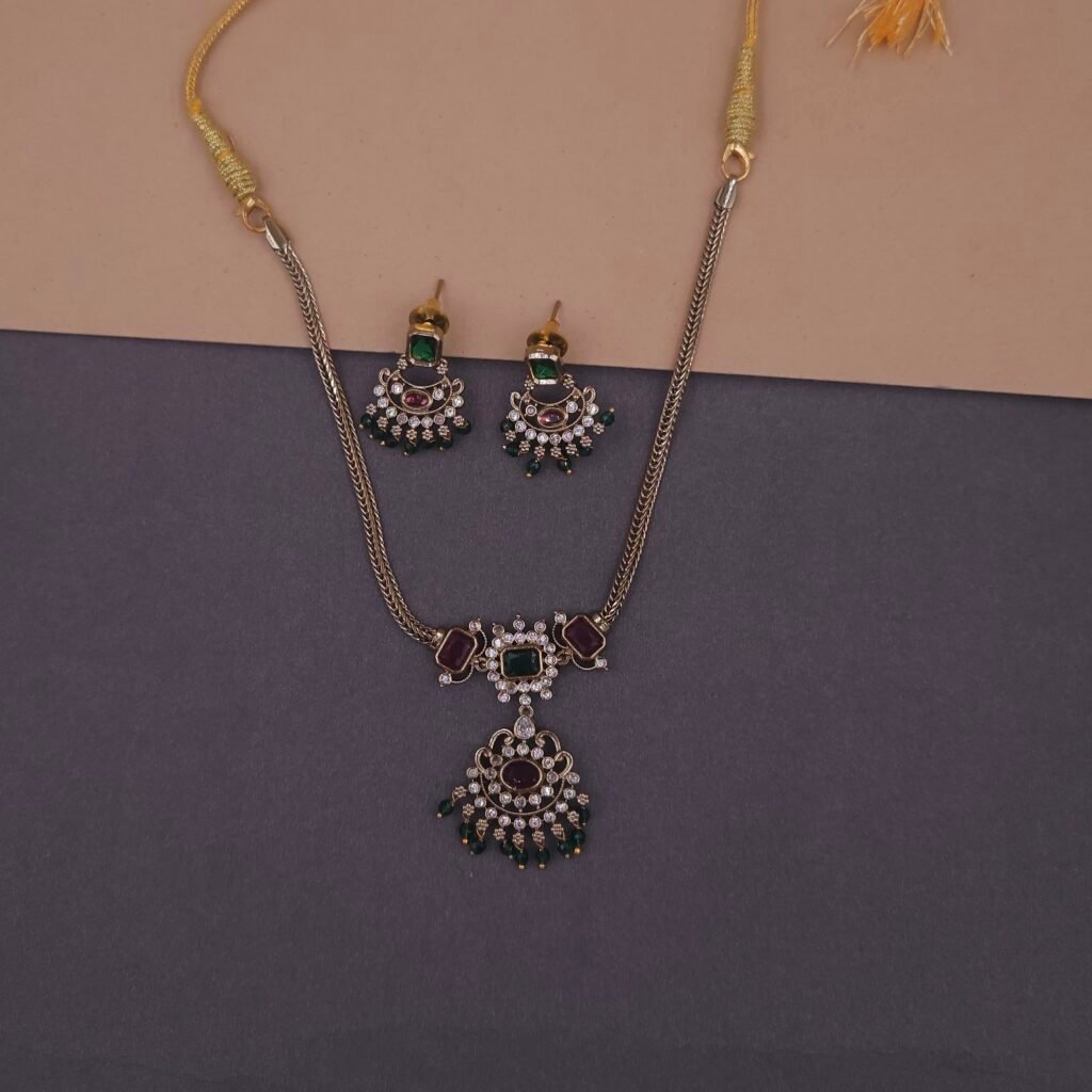 antique gold temple necklace set ruby emerald khianaa