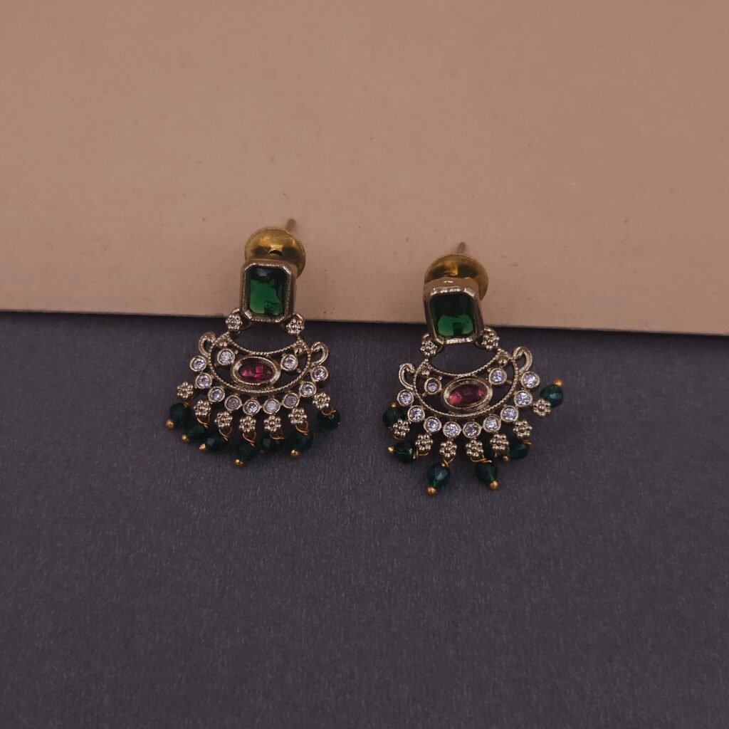 temple jewelry necklace set with green beads