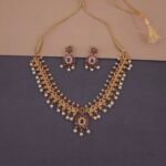 Khianaa temple jewelry drop earrings with green onyx pink ruby and pearl drops anti-tarnish